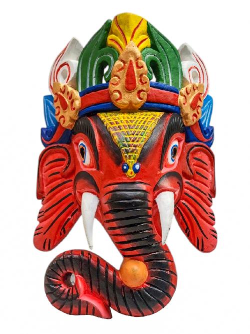 [ganesh], Handmade Wooden Mask, Wall Hanging, Painted, Poplar Wood