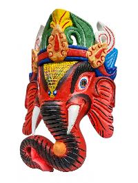 [ganesh], Handmade Wooden Mask, Wall Hanging, Painted, Poplar Wood