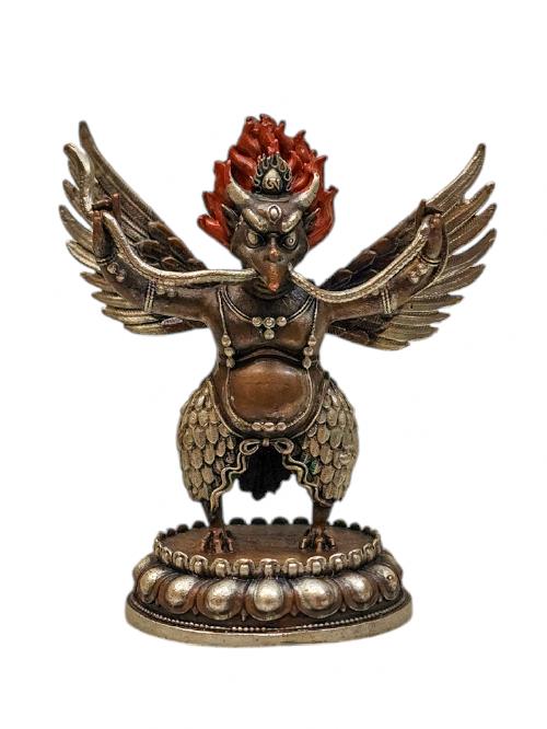 [garuda], Buddhist Miniature Statue, [silver And Chocolate Oxidized]