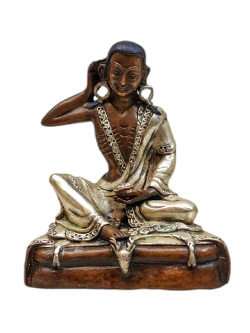 [milarepa], Buddhist Miniature Statue, [silver And Chocolate Oxidized]