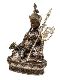 [padmasambhava], Buddhist Miniature Statue, [silver And Chocolate Oxidized]