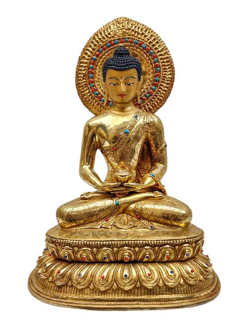 [amitabha Buddha], Tibetan Buddhist Handmade Statue, Gold Plated, Painted Face