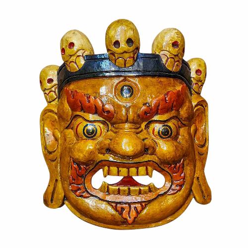 [bahirav], Handmade Wooden Mask, Wall Hanging, Painted, Poplar Wood