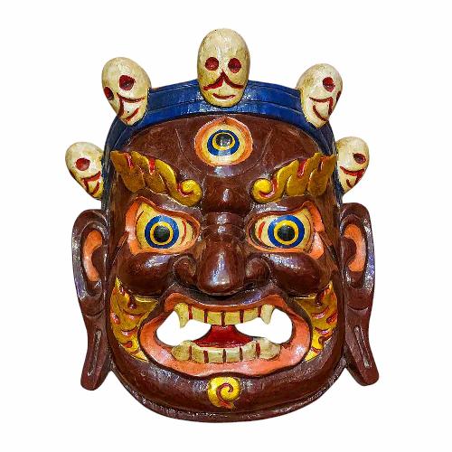 [bahirav], Handmade Wooden Mask, Wall Hanging, Painted, Poplar Wood