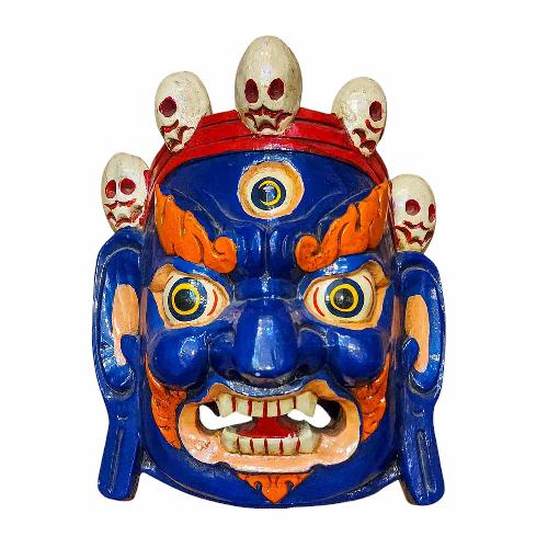 [bahirav], Handmade Wooden Mask, Wall Hanging, Painted, Poplar Wood