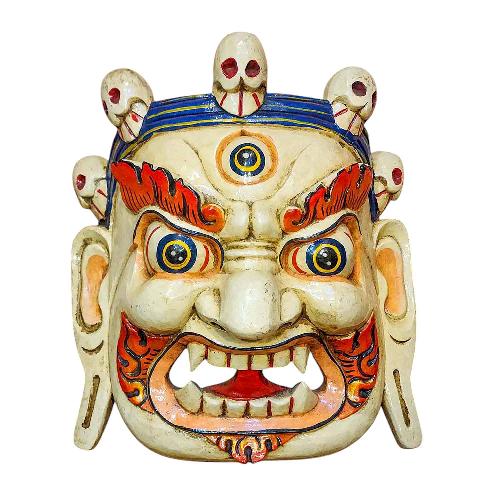 [bahirav], Handmade Wooden Mask, Wall Hanging, Painted, Poplar Wood
