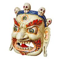 [bahirav], Handmade Wooden Mask, Wall Hanging, Painted, Poplar Wood