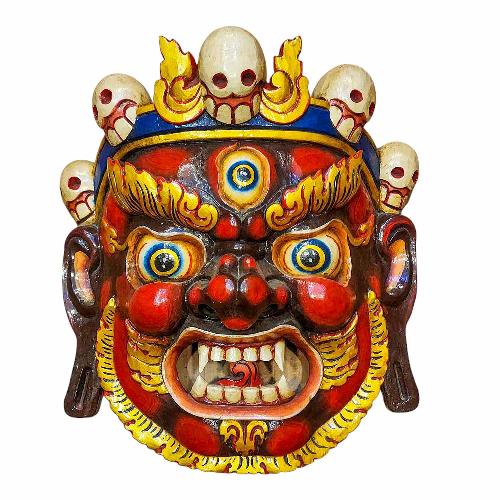[bahirav], Handmade Wooden Mask, Wall Hanging, Painted, Poplar Wood
