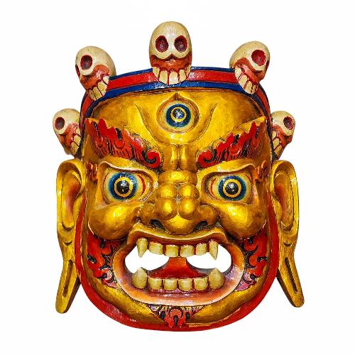 [bahirav], Handmade Wooden Mask, Wall Hanging, Painted, Poplar Wood
