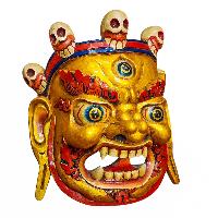 [bahirav], Handmade Wooden Mask, Wall Hanging, Painted, Poplar Wood