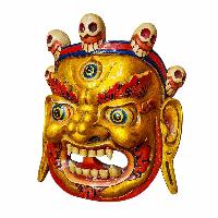 [bahirav], Handmade Wooden Mask, Wall Hanging, Painted, Poplar Wood