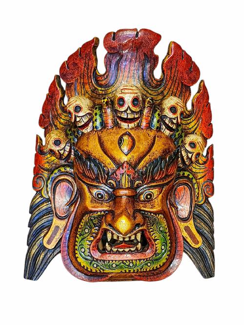 [fire Bhairav], Handmade Wooden Mask, Wall Hanging, Painted, Poplar Wood, High Quality