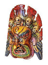 [fire Bhairav], Handmade Wooden Mask, Wall Hanging, Painted, Poplar Wood, High Quality