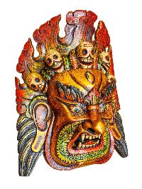 [fire Bhairav], Handmade Wooden Mask, Wall Hanging, Painted, Poplar Wood, High Quality