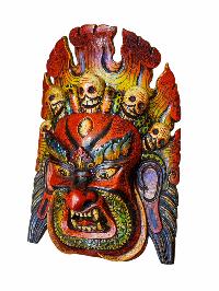 [fire Bhairav], Handmade Wooden Mask, Wall Hanging, Painted, Poplar Wood, High Quality