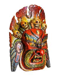 [fire Bhairav], Handmade Wooden Mask, Wall Hanging, Painted, Poplar Wood, High Quality