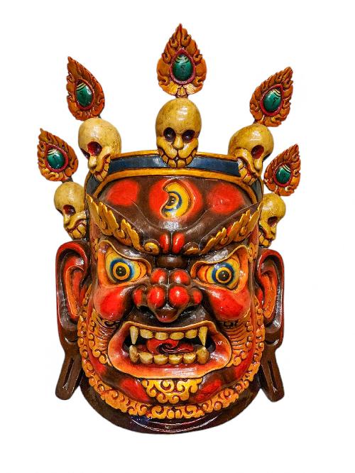 [bhairav], Handmade Wooden Mask, Wall Hanging, Painted, Poplar Wood, High Quality