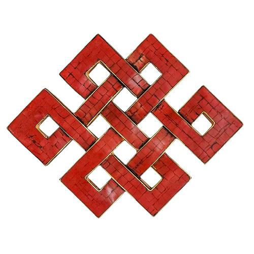 Wooden [large] Endless Knot - Coral [stone Setting], Haldu Wood