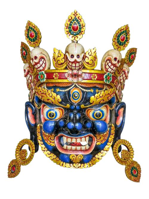 [bhairav], Handmade Wooden Mask, Wall Hanging, Painted, Poplar Wood, High Quality