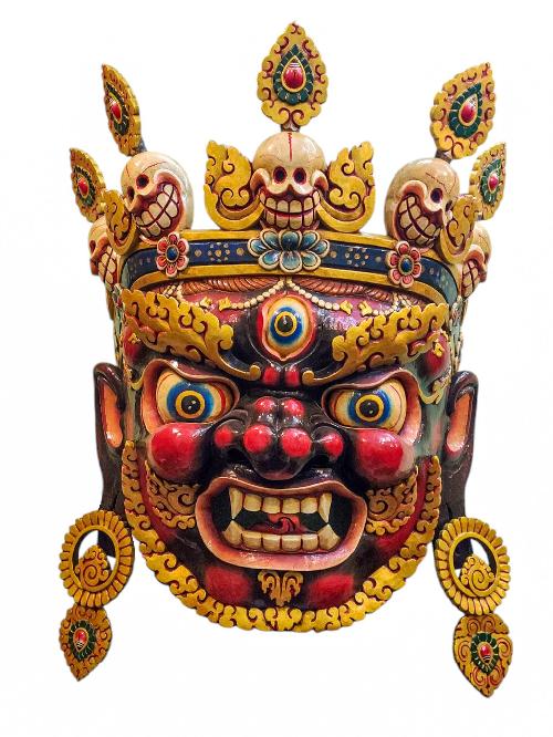 [bhairav], Handmade Wooden Mask, Wall Hanging, Painted, Poplar Wood, High Quality
