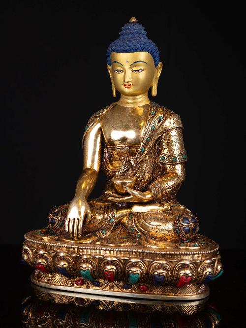 [shakyamuni Buddha], Buddhist Handmade Statue, [full Gold Plated], [face Painted] And Stone Setting, [high Quality]
