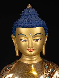 [shakyamuni Buddha], Buddhist Handmade Statue, [full Gold Plated], [face Painted] And Stone Setting, [high Quality]