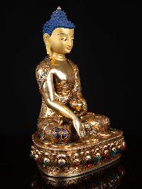 [shakyamuni Buddha], Buddhist Handmade Statue, [full Gold Plated], [face Painted] And Stone Setting, [high Quality]
