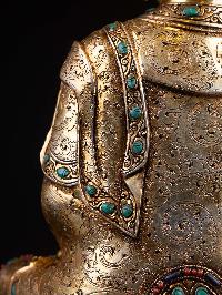 [shakyamuni Buddha], Buddhist Handmade Statue, [full Gold Plated], [face Painted] And Stone Setting, [high Quality]