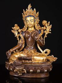 [green Tara], Buddhist Handmade Statue, [partly Gold Plated], [face Painted], High Quality