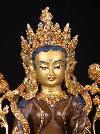 [green Tara], Buddhist Handmade Statue, [partly Gold Plated], [face Painted], High Quality