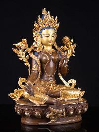 [green Tara], Buddhist Handmade Statue, [partly Gold Plated], [face Painted], High Quality