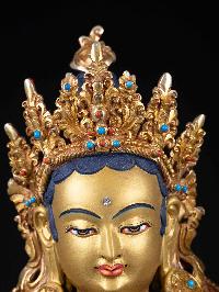 [green Tara], Buddhist Handmade Statue, [partly Gold Plated], [face Painted], High Quality