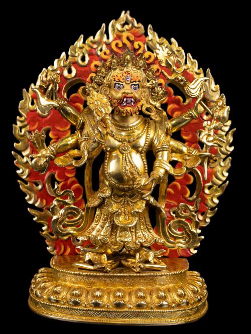 [white Mahakala], Buddhist Handmade Statue, [full Gold Plated], [face Painted] And [high Quality]