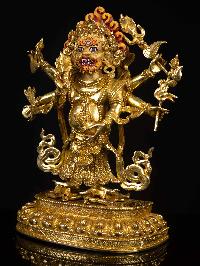 [white Mahakala], Buddhist Handmade Statue, [full Gold Plated], [face Painted] And [high Quality]
