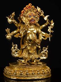 [white Mahakala], Buddhist Handmade Statue, [full Gold Plated], [face Painted] And [high Quality]