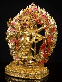 [white Mahakala], Buddhist Handmade Statue, [full Gold Plated], [face Painted] And [high Quality]