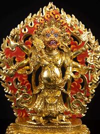 [white Mahakala], Buddhist Handmade Statue, [full Gold Plated], [face Painted] And [high Quality]