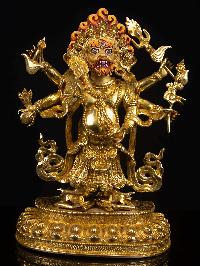 [white Mahakala], Buddhist Handmade Statue, [full Gold Plated], [face Painted] And [high Quality]
