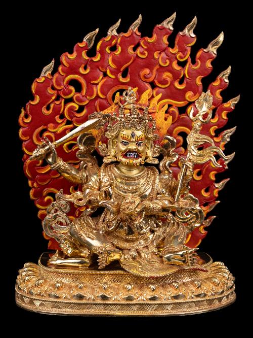 [mahakala Four Arms], Buddhist Handmade Statue, [full Gold Plated], [face Painted] And [high Quality]