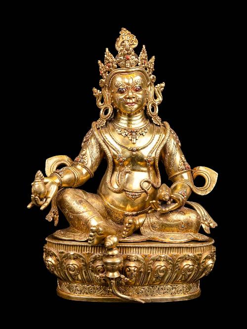 [yellow Jambhala], Buddhist Handmade Statue, [full Gold Plated], [face Painted] And [high Quality]