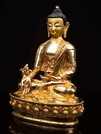 [medicine Buddha], Buddhist Handmade Statue, [full Gold Plated], [face Painted] And [high Quality]