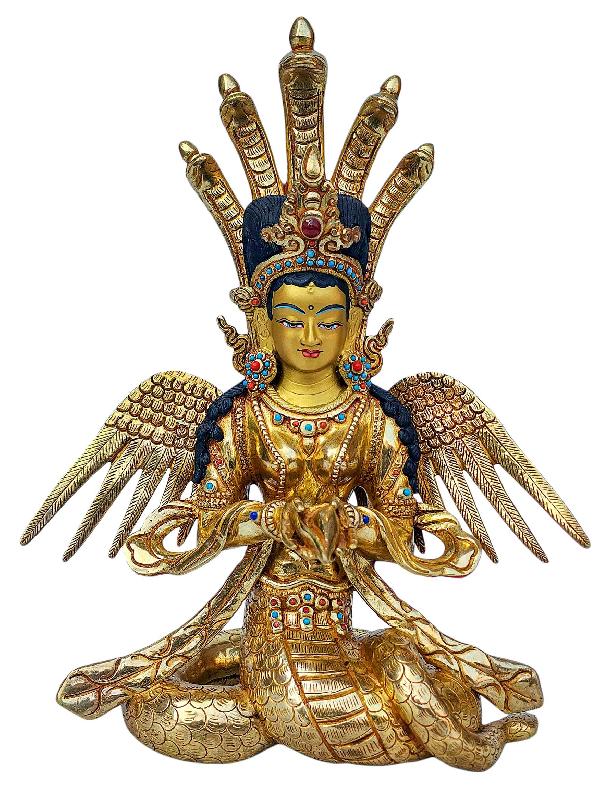 [naga Kanya], Buddhist Handmade Statue, [full Gold Plated], [face Painted], [stone Setting] And [high Quality]