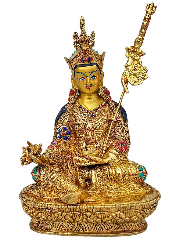 [padmasambhava], Buddhist Handmade Statue, [full Gold Plated], [face Painted], [stone Setting] And [high Quality]