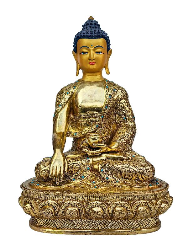 [shakyamuni Buddha], Buddhist Handmade Statue, [full Gold Plated], [face Painted], [stone Setting] And [high Quality]