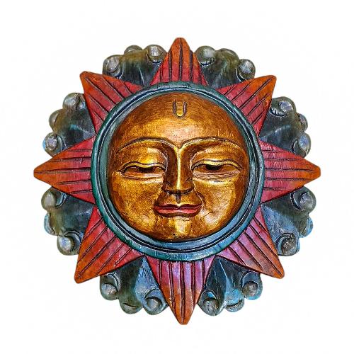 [sun], Handmade Wooden Mask, Wall Hanging, Painted, Poplar Wood, High Quality