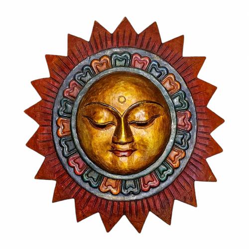 [sun], Handmade Wooden Mask, Wall Hanging, Painted, Poplar Wood, High Quality