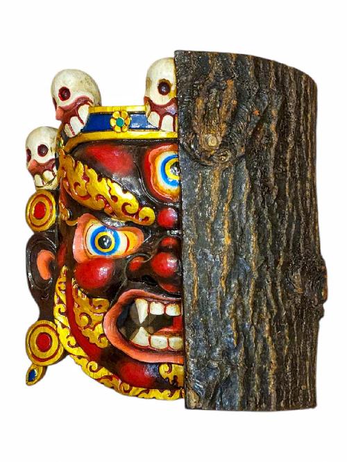[half Bhairav], Handmade Wooden Mask, Wall Hanging, Painted, Poplar Wood, High Quality