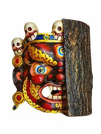 [half Bhairav], Handmade Wooden Mask, Wall Hanging, Painted, Poplar Wood, High Quality