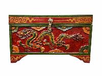 Buddhist Wooden Box With Dragon Carved,  Tibetan Style With Traditional Colors