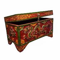 Buddhist Wooden Box With Dragon Carved,  Tibetan Style With Traditional Colors